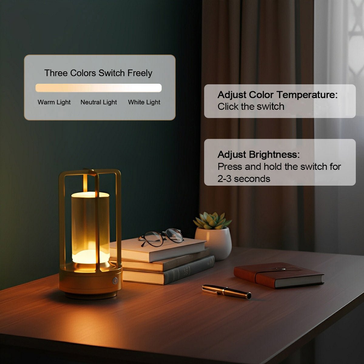 Draadloze Tafellamp Met Usb Oplaadbare Batterij Touch Dimming Led Lantaarn Modern Design Voor Slaapkamer En Woonkamer