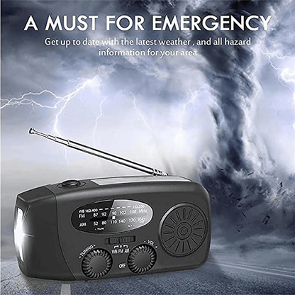 Noodradio met Handdynamo, Zaklamp & Powerbank | AM/FM Radio op Zonne-energie