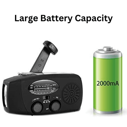Noodradio met Handdynamo, Zaklamp & Powerbank | AM/FM Radio op Zonne-energie