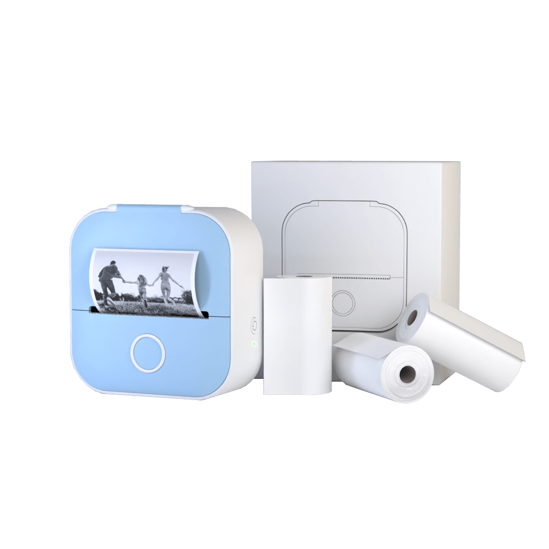 Draagbare mini printer met bluetooth en stickerrollen voor labels, notities en creatief drukwerk