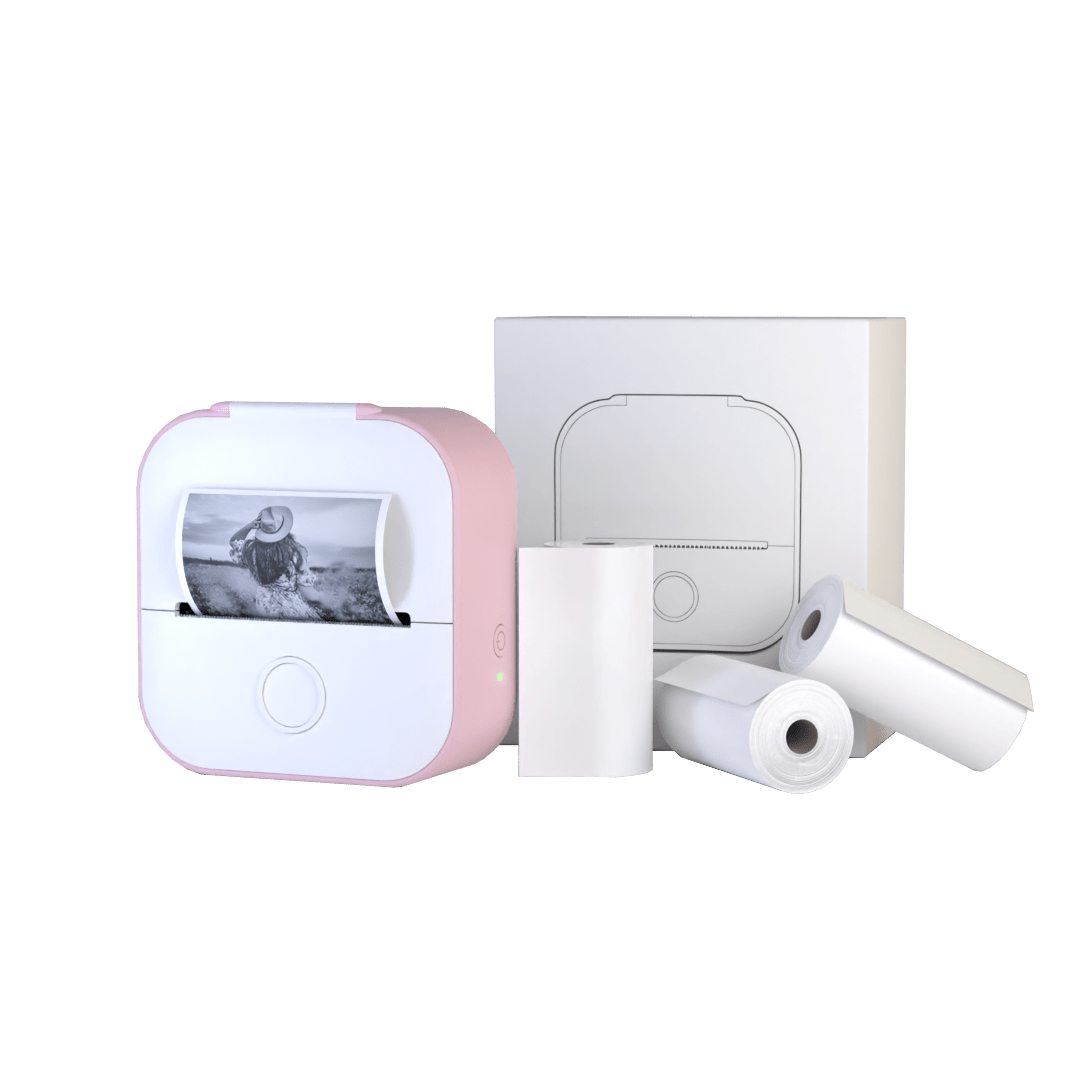Draagbare mini printer met bluetooth en stickerrollen voor labels, notities en creatief drukwerk