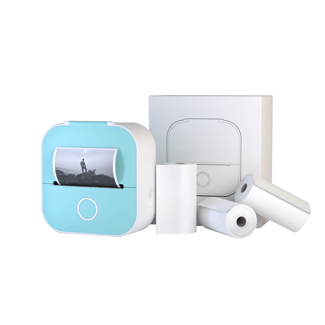 Draagbare mini printer met bluetooth en stickerrollen voor labels, notities en creatief drukwerk