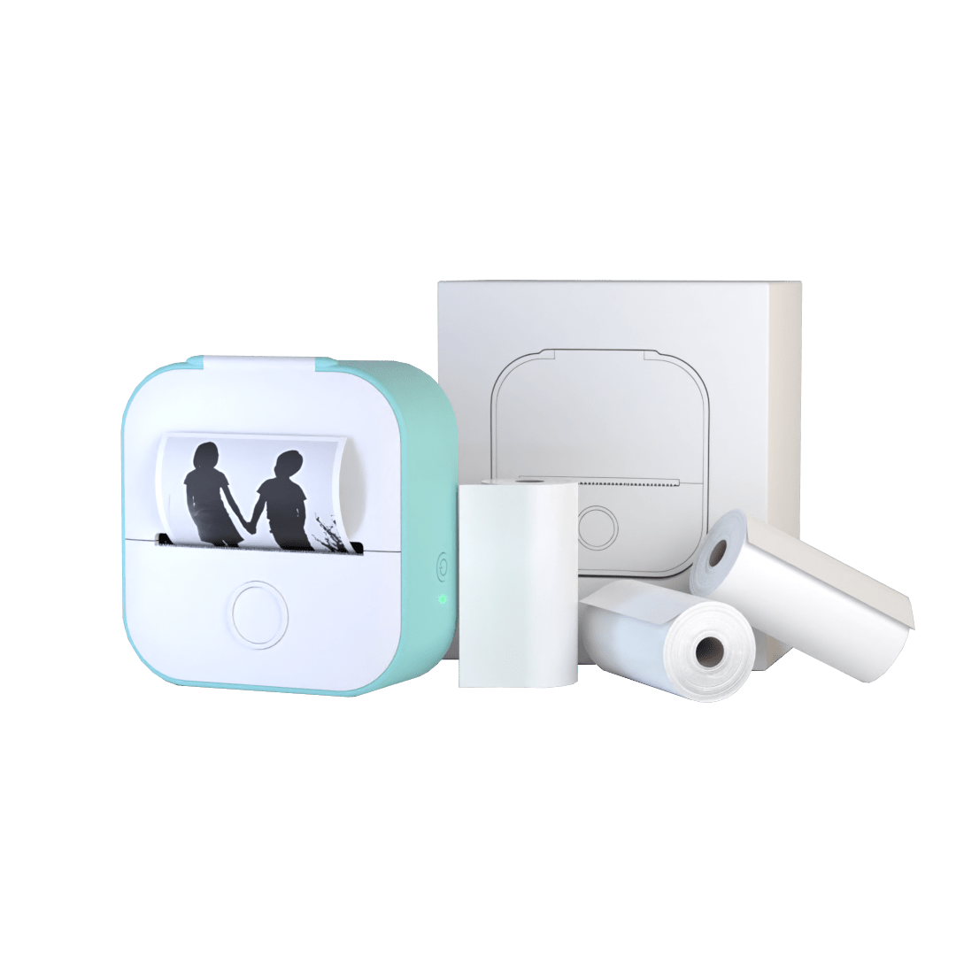 Draagbare mini printer met bluetooth en stickerrollen voor labels, notities en creatief drukwerk