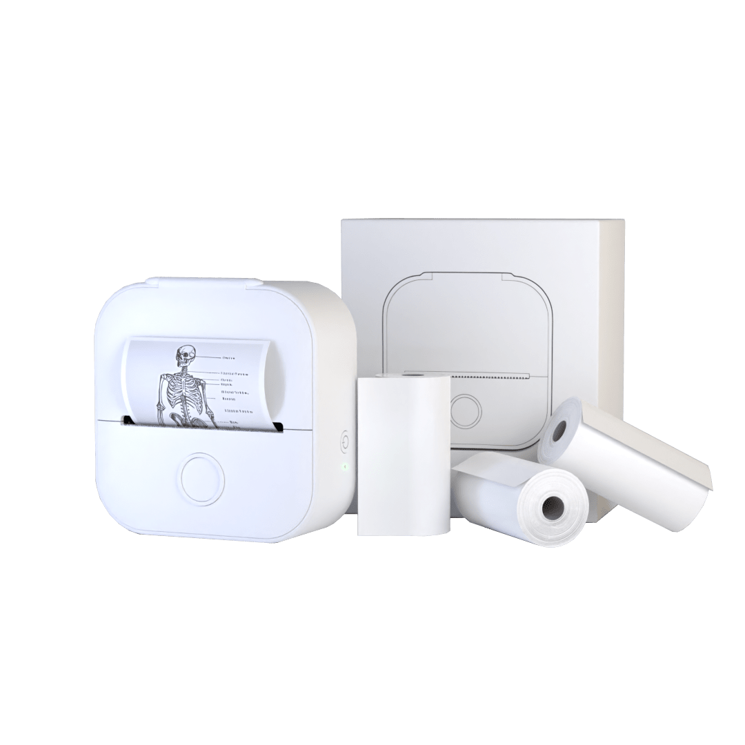Draagbare mini printer met bluetooth en stickerrollen voor labels, notities en creatief drukwerk
