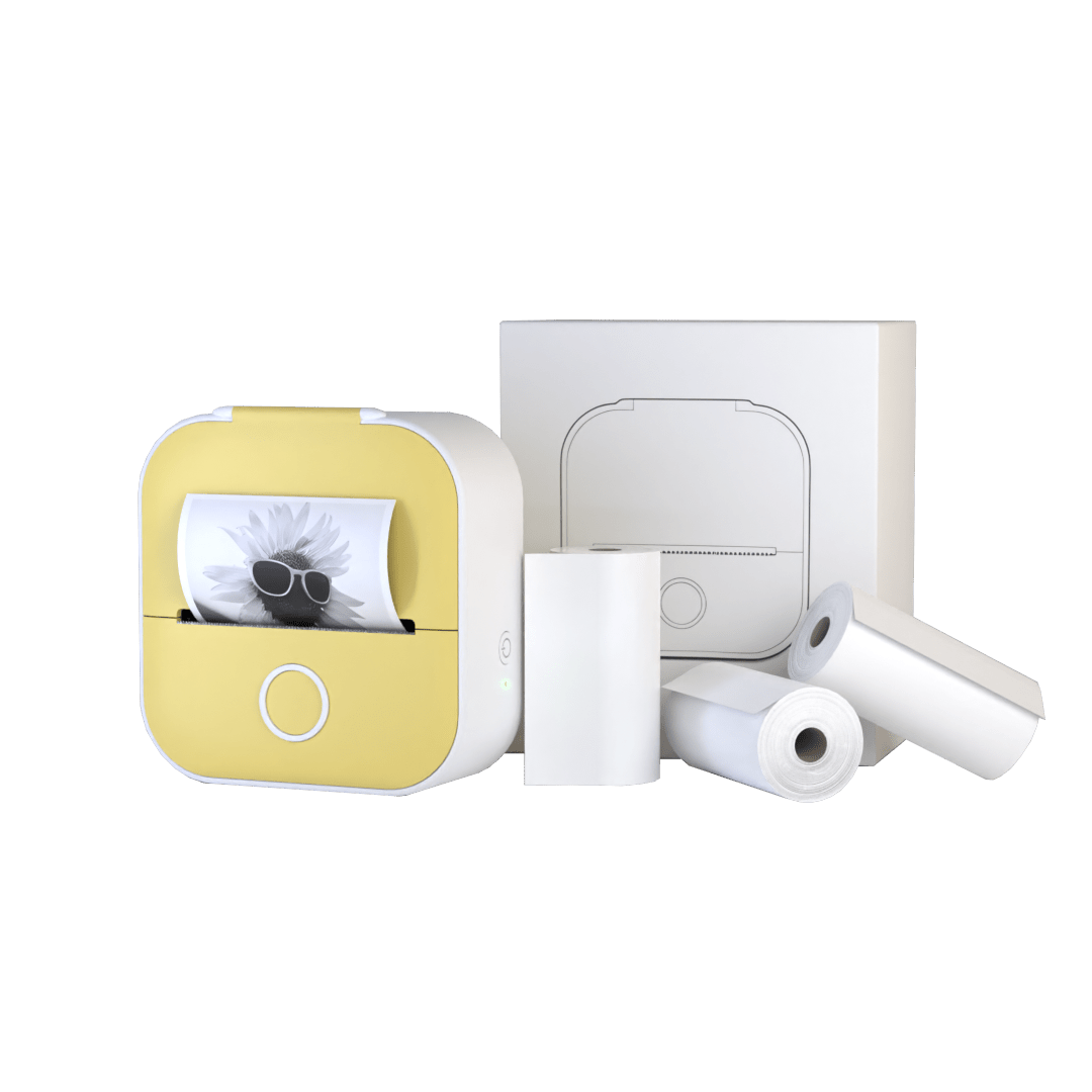 Draagbare mini printer met bluetooth en stickerrollen voor labels, notities en creatief drukwerk