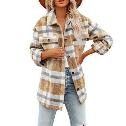 Dames Overshirt Geruit met Zakken Modern Design