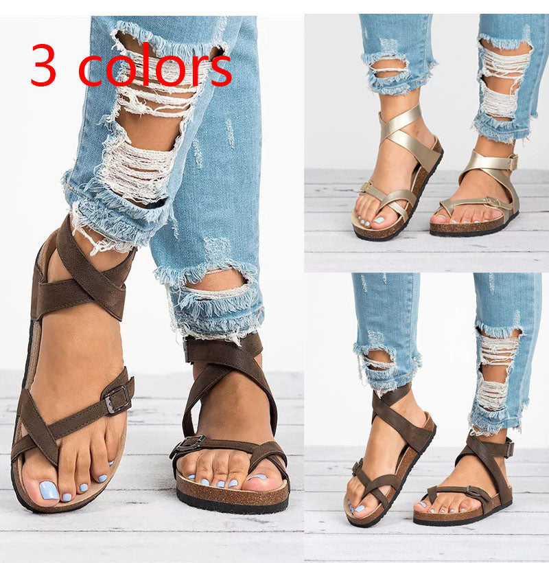 Platte Leren Sandalen Dames Zomerschoenen Comfortabel Teenslippers Casual Slippers