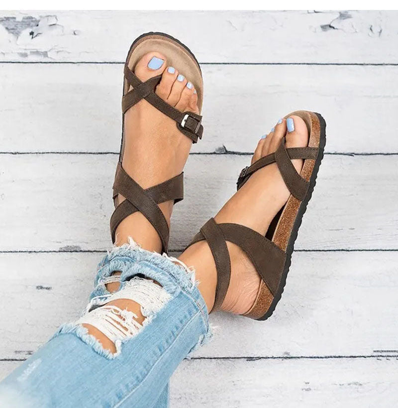 Platte Leren Sandalen Dames Zomerschoenen Comfortabel Teenslippers Casual Slippers