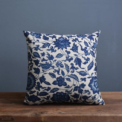 Blauw Porselein Sierkussenhoes Met Klassiek Chinees Patroon En Linnen Look