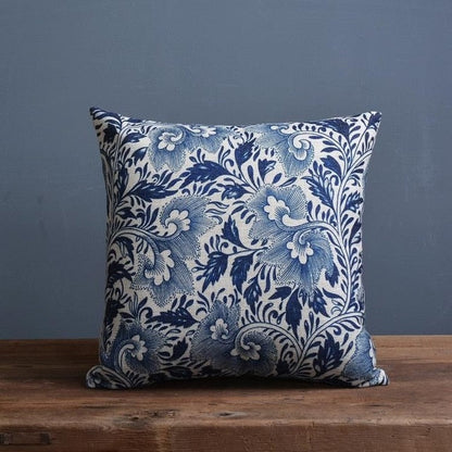 Blauw Porselein Sierkussenhoes Met Klassiek Chinees Patroon En Linnen Look