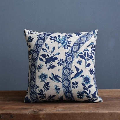 Blauw Porselein Sierkussenhoes Met Klassiek Chinees Patroon En Linnen Look