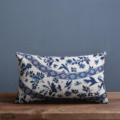 Blauw Porselein Sierkussenhoes Met Klassiek Chinees Patroon En Linnen Look