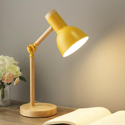 Scandinavische Bureau En Tafellamp Met Houten Voet En Verstelbare Metalen Kap Voor Werkplek En Nachtkastje