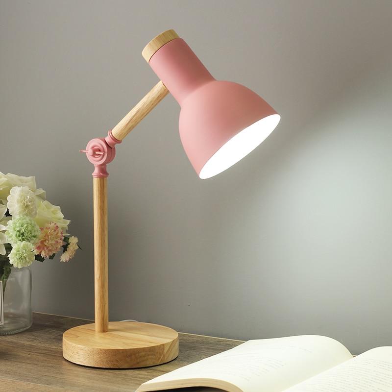 Scandinavische Houten Tafellamp met Draaibare Kop en LED-Verlichting
