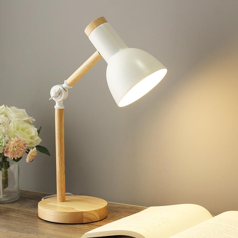 Scandinavische Houten Tafellamp met Draaibare Kop en LED-Verlichting