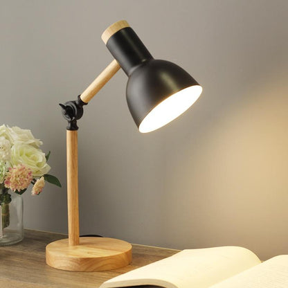 Scandinavische Houten Tafellamp met Draaibare Kop en LED-Verlichting