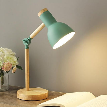 Scandinavische Houten Tafellamp met Draaibare Kop en LED-Verlichting