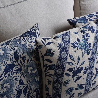 Blauw Porselein Sierkussenhoes Met Klassiek Chinees Patroon En Linnen Look