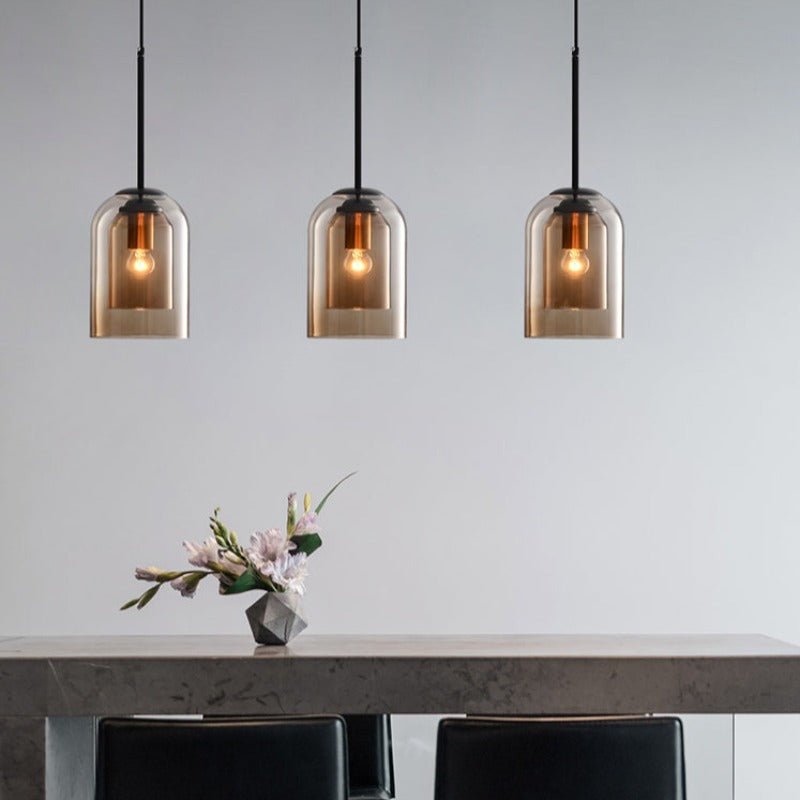 Moderne Hanglamp Dubbel Glas Smoked Grey Rust Eetkamer Vintage Verlichting Scandinavisch Design Mid-Century Stijl