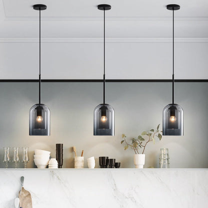 Hanglamp Dubbel Glas Mid-Century IJzer Rookgrijs Roest 15cm Dimbaar E27 Woonkamer Eetkamer