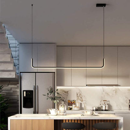 Hanglamp LED Aluminium Zwart Modern Eetkamer Woonkamer Dimbaar Lineaire Pendellamp Minimalistische Plafondlamp Tafel
