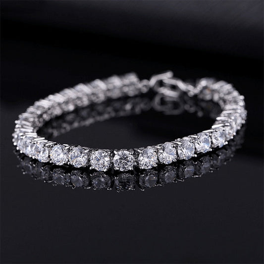 Elegante Schakelarmband met Zirkonia Stenen | Luxe Tennisarmband voor Dames en Heren | Geometrisch Design Polssieraad met Glanzende Kristallen | Verstelbare Feestelijke Armband Zilver Goud