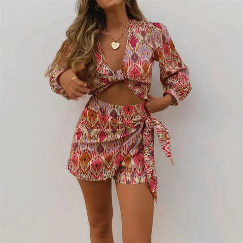 Vrouwelijke Zomerjurk Blouse en Short Set