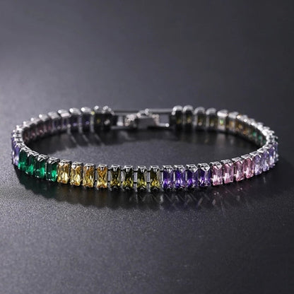 Elegante Schakelarmband met Zirkonia Stenen | Luxe Tennisarmband voor Dames en Heren | Geometrisch Design Polssieraad met Glanzende Kristallen | Verstelbare Feestelijke Armband Zilver Goud