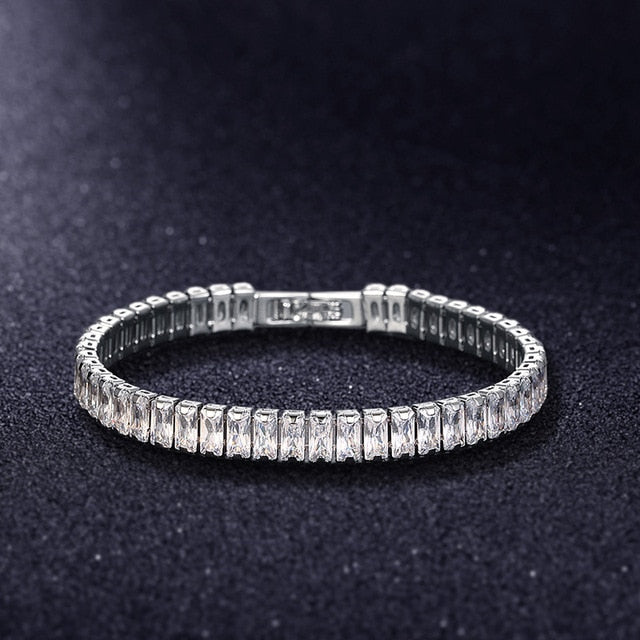 Elegante Schakelarmband met Zirkonia Stenen | Luxe Tennisarmband voor Dames en Heren | Geometrisch Design Polssieraad met Glanzende Kristallen | Verstelbare Feestelijke Armband Zilver Goud