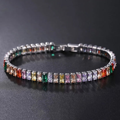 Elegante Schakelarmband met Zirkonia Stenen | Luxe Tennisarmband voor Dames en Heren | Geometrisch Design Polssieraad met Glanzende Kristallen | Verstelbare Feestelijke Armband Zilver Goud