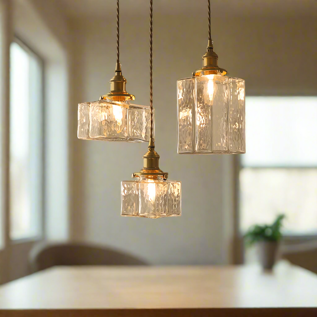 Hanglamp Glas Retro Textuur Vintage Messing E27 Keuken Eiland