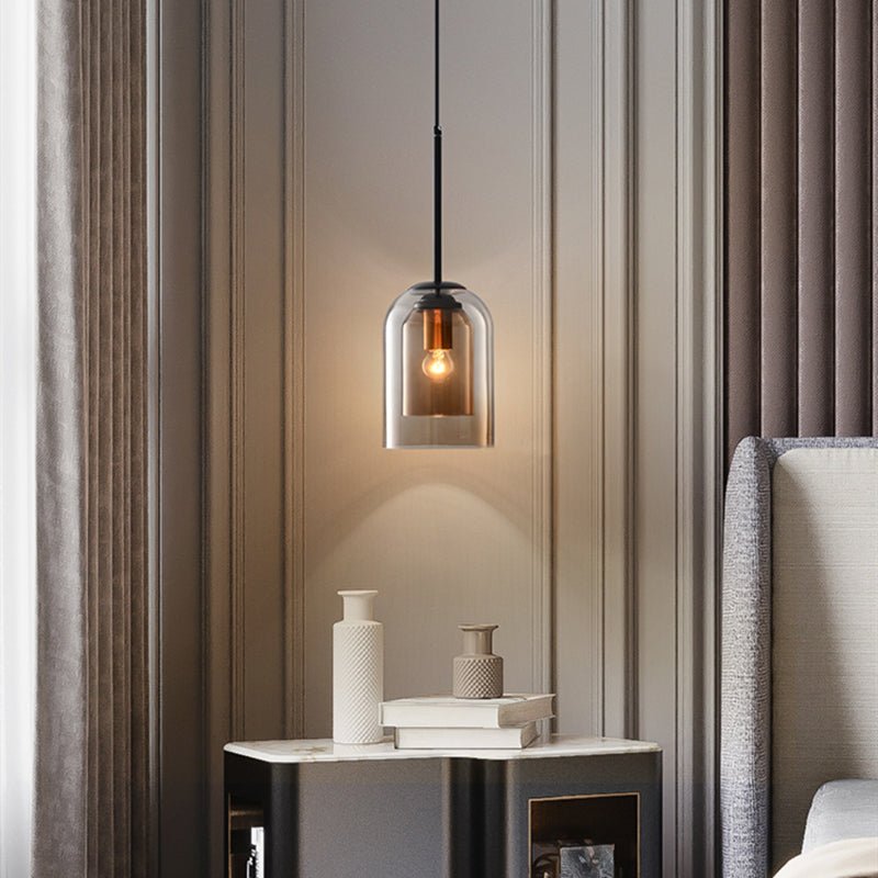 Moderne Hanglamp Dubbel Glas Smoked Grey Rust Eetkamer Vintage Verlichting Scandinavisch Design Mid-Century Stijl
