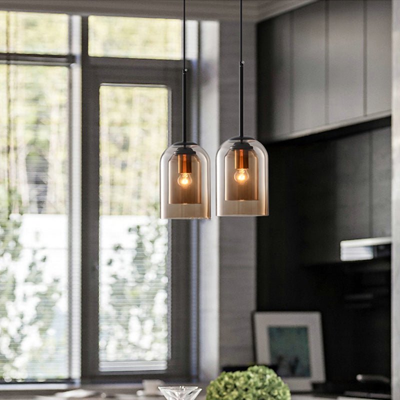Moderne Hanglamp Dubbel Glas Smoked Grey Rust Eetkamer Vintage Verlichting Scandinavisch Design Mid-Century Stijl