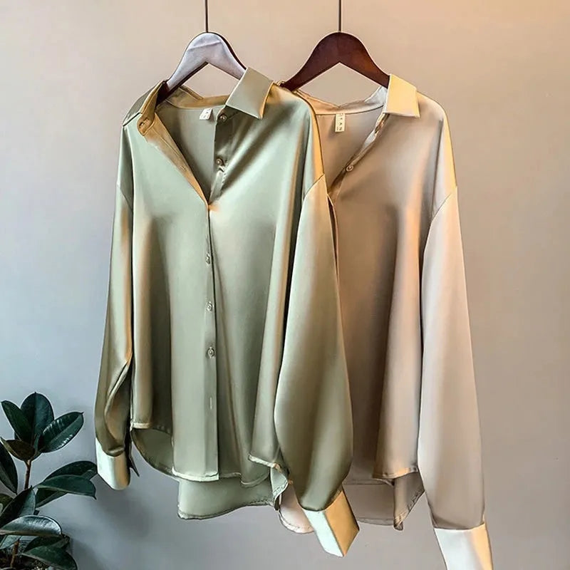 Dames Satijnen Blouse Comfortabele Pasvorm - StudioMarella