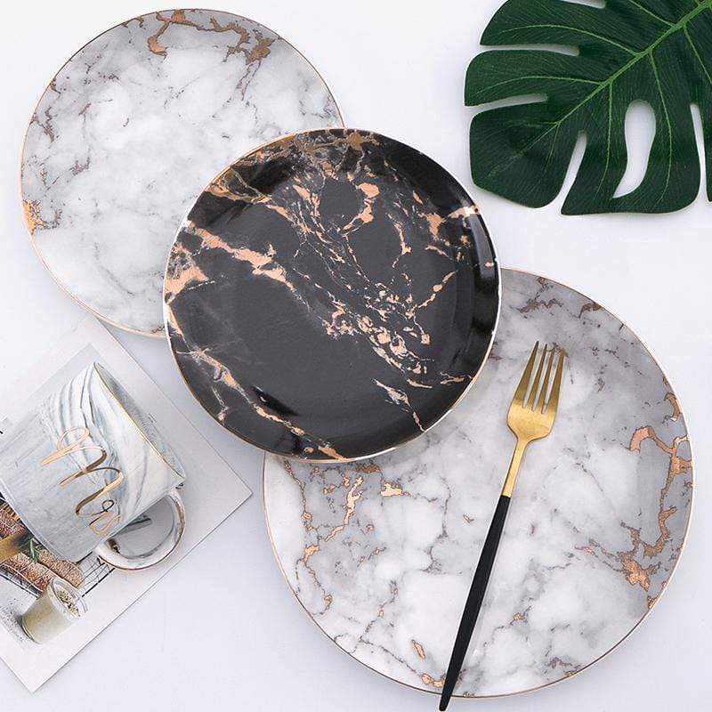 Marmeren Porseleinen Borden Gouden Rand Dinerset Dessert Steak Elegant