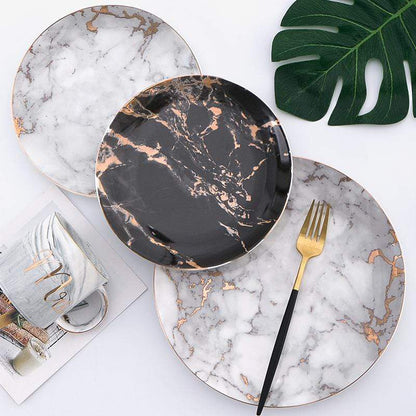 Marmeren Porseleinen Borden Gouden Rand Dinerset Dessert Steak Elegant