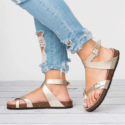 Platte Leren Sandalen Dames Zomerschoenen Comfortabel Teenslippers Casual Slippers