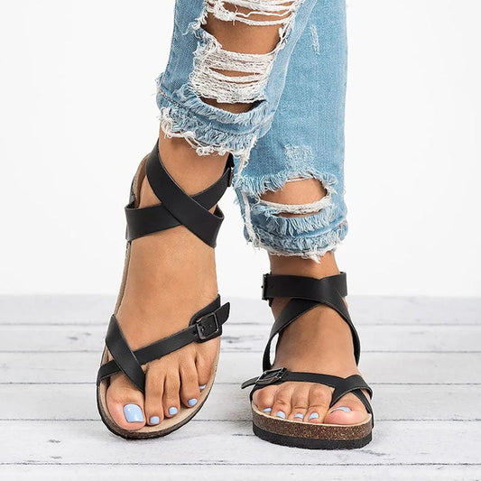 Platte Leren Sandalen Dames Zomerschoenen Comfortabel Teenslippers Casual Slippers