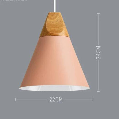 Scandinavische Houten Metalen Hanglamp Nordic Design Gekleurde Aluminium Kegel Of Koepel Plafondlamp Met Verstelbaar Snoer