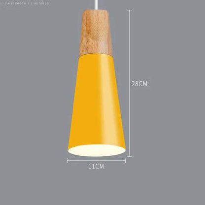Scandinavische Houten Metalen Hanglamp Nordic Design Gekleurde Aluminium Kegel Of Koepel Plafondlamp Met Verstelbaar Snoer