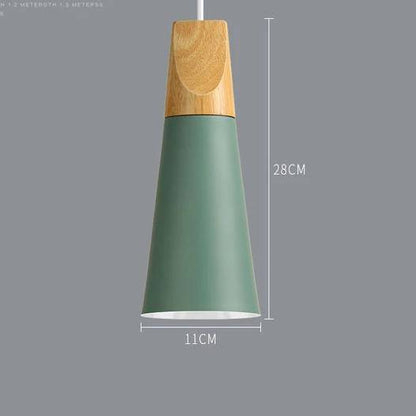 Scandinavische Houten Metalen Hanglamp Nordic Design Gekleurde Aluminium Kegel Of Koepel Plafondlamp Met Verstelbaar Snoer