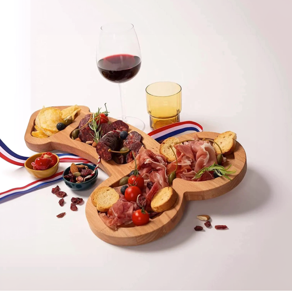 Multi-Compartiment Serveerplank van Donker Hout – Praktische Snackplank met Meerdere Vakjes voor Hapjes & Dips