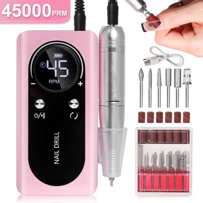 Professionele Elektrische Nagelvijl 45000 RPM Oplaadbaar — Stil & Draagbaar Manicure Apparaat