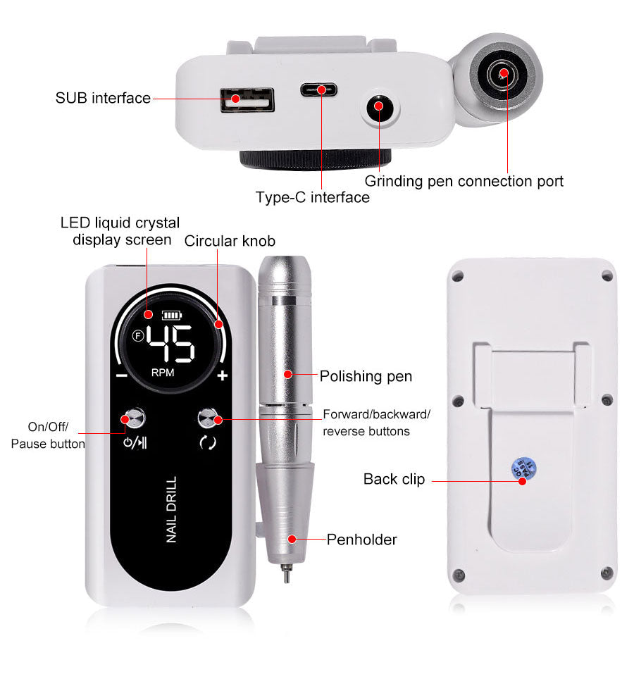 Professionele Elektrische Nagelvijl 45000 RPM Oplaadbaar — Stil & Draagbaar Manicure Apparaat