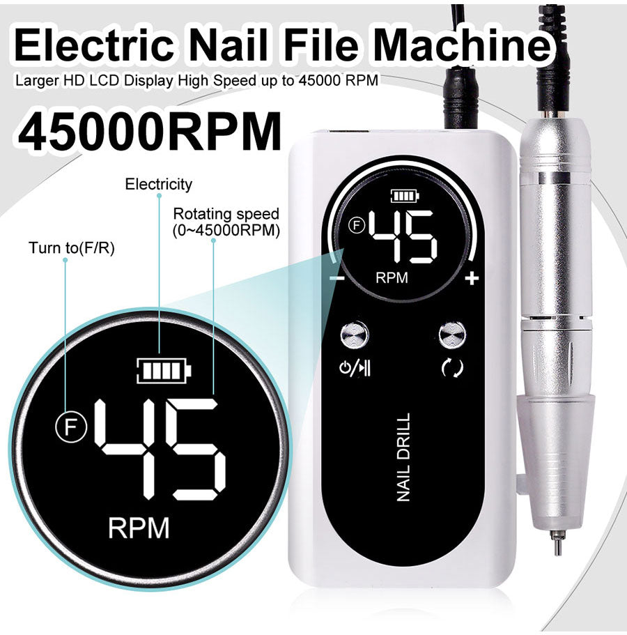 Professionele Elektrische Nagelvijl 45000 RPM Oplaadbaar — Stil & Draagbaar Manicure Apparaat