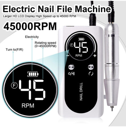 Professionele Elektrische Nagelvijl 45000 RPM Oplaadbaar — Stil & Draagbaar Manicure Apparaat