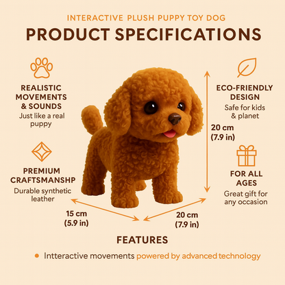 Interactieve Pluche Hond 30x20x15cm Wit Bruin Realistisch Robotspeelgoed met Geluid Beweging voor Kinderen Volwassenen Knuffelbeest AI Gezelschapsdier Cadeau Verjaardag