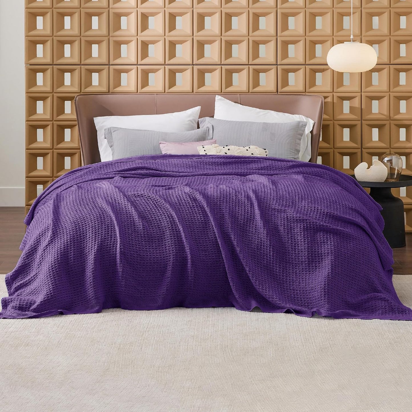 Lichtgewicht Katoenen Wafelplaid Tweepersoonsbed Zacht Ademend Deken Scandinavisch Design 90x90 cm Woonkamer