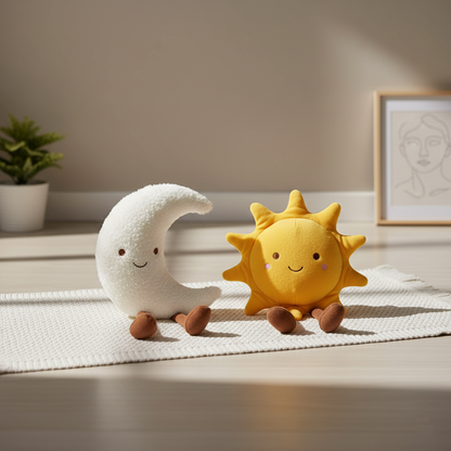 Zon en Maan Fluwelen Kussen – Zacht Sierkussen voor Slaapkamer en Kinderkamer