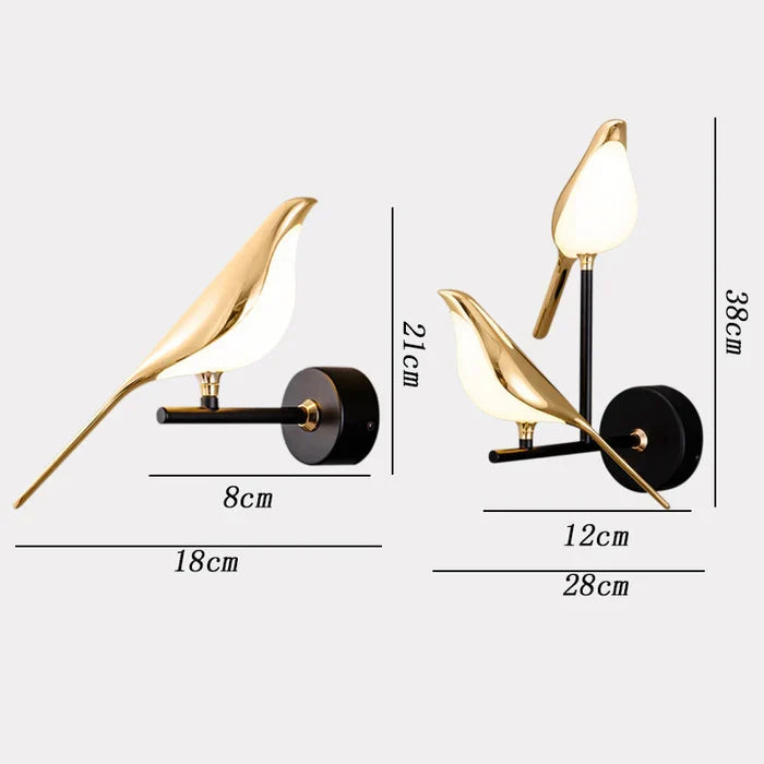 Design Wandlamp LED in Vogelvorm – Gouden Wandlamp met Warm Licht
